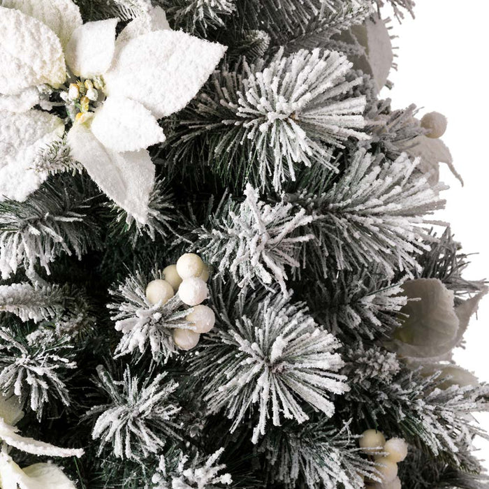 5ft Pre-Lit Pine Artificial Christmas Porch Tree with 150 Warm White Lights and Poinsettias