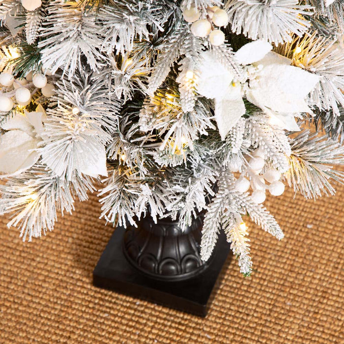 5ft Pre-Lit Pine Artificial Christmas Porch Tree with 150 Warm White Lights and Poinsettias