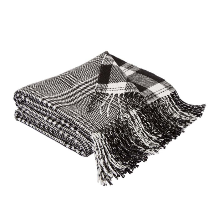 60"L*50"W Acrylic Reversible Black/White Plaid Woven Throw 530g