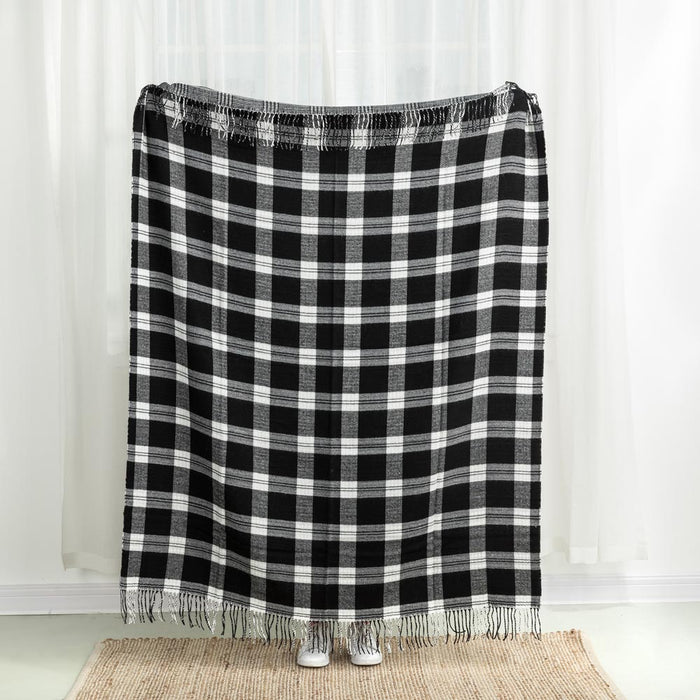 60"L*50"W Acrylic Reversible Black/White Plaid Woven Throw 530g