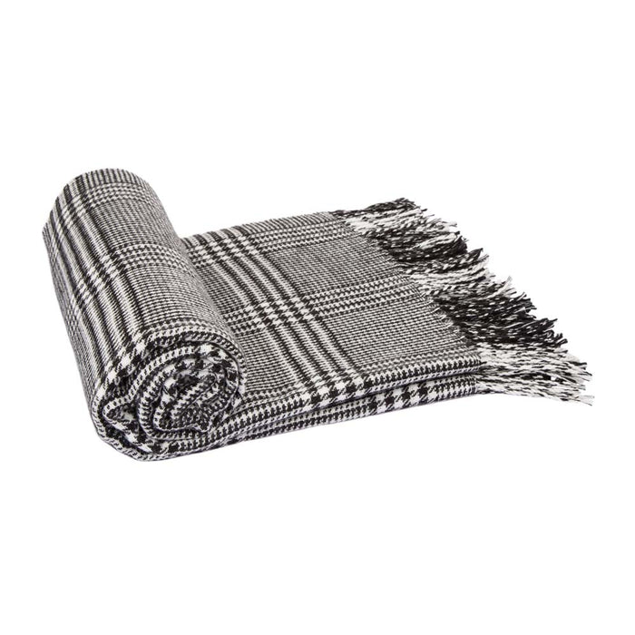 60"L*50"W Acrylic Reversible Black/White Plaid Woven Throw 530g