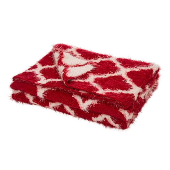 60"L*50"W Reversible Knitted Nylon Eyelash Yarn Red/White Throw Blanket 1250g