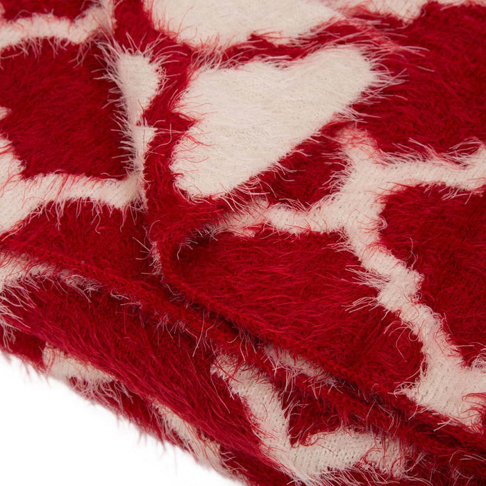60"L*50"W Reversible Knitted Nylon Eyelash Yarn Red/White Throw Blanket 1250g