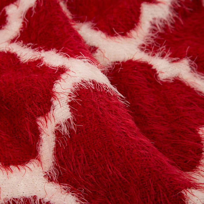 60"L*50"W Reversible Knitted Nylon Eyelash Yarn Red/White Throw Blanket 1250g