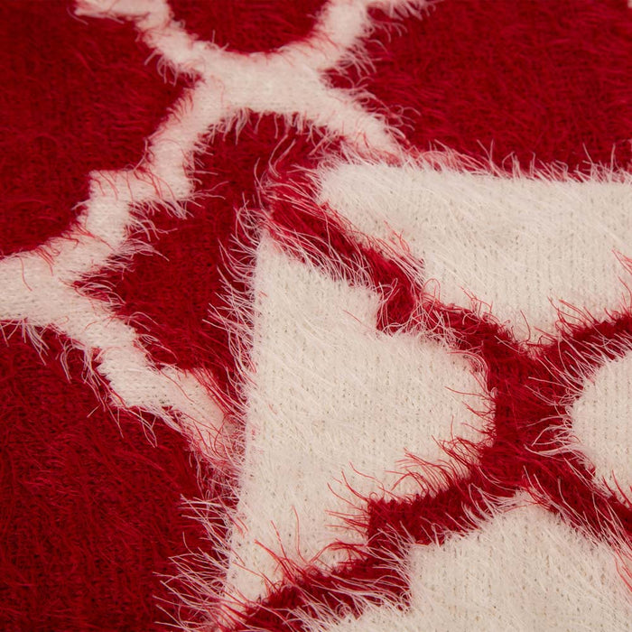 60"L*50"W Reversible Knitted Nylon Eyelash Yarn Red/White Throw Blanket 1250g