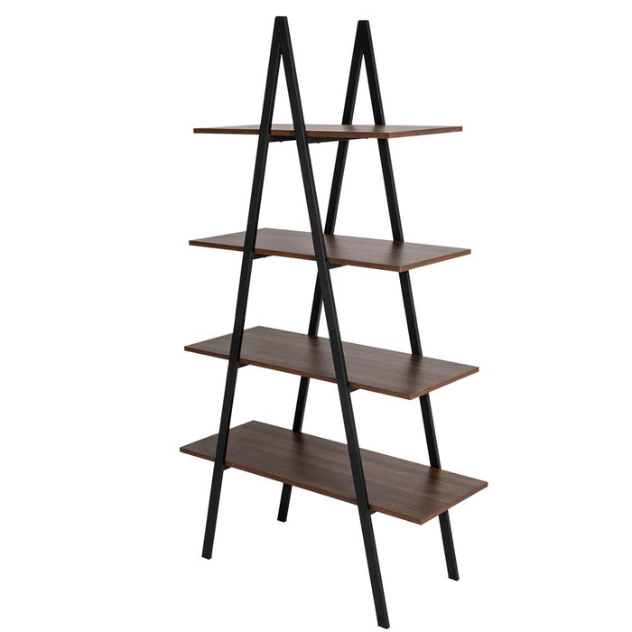 64.57"H Brown Metal/Wooden 4-Tier Bookcases and Ladder Shelf