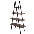 64.57"H Brown Metal/Wooden 4-Tier Bookcases and Ladder Shelf
