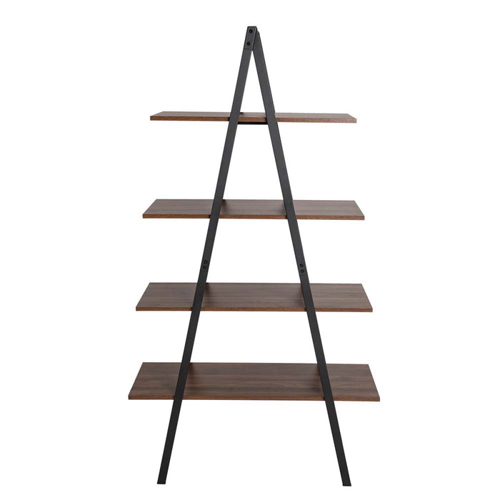 64.57"H Brown Metal/Wooden 4-Tier Bookcases and Ladder Shelf