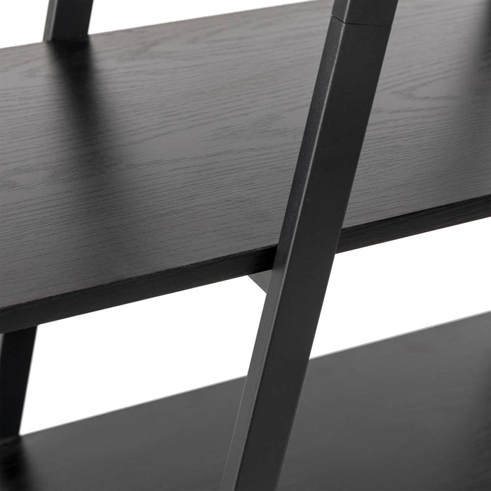 64.5"H Modern Industrial Black Oak Melamine 4-Tier Leaning Bookcases & Ladder Shelves
