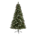 7’ Snowed French Alps Mountain Pine Artificial Christmas Tree with 833 Bendable Branches and Pine Cones