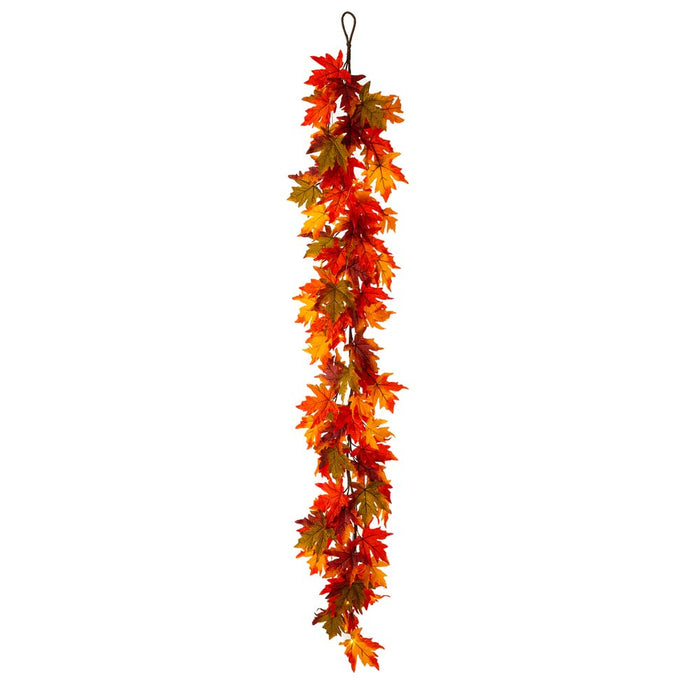 72"L Fall Lighted Maple Leaves Garland