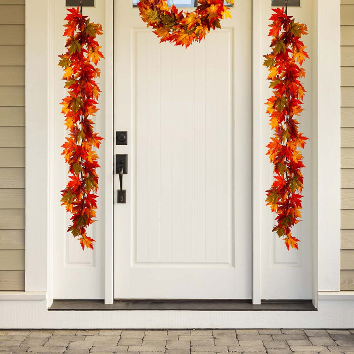 72"L Fall Lighted Maple Leaves Garland