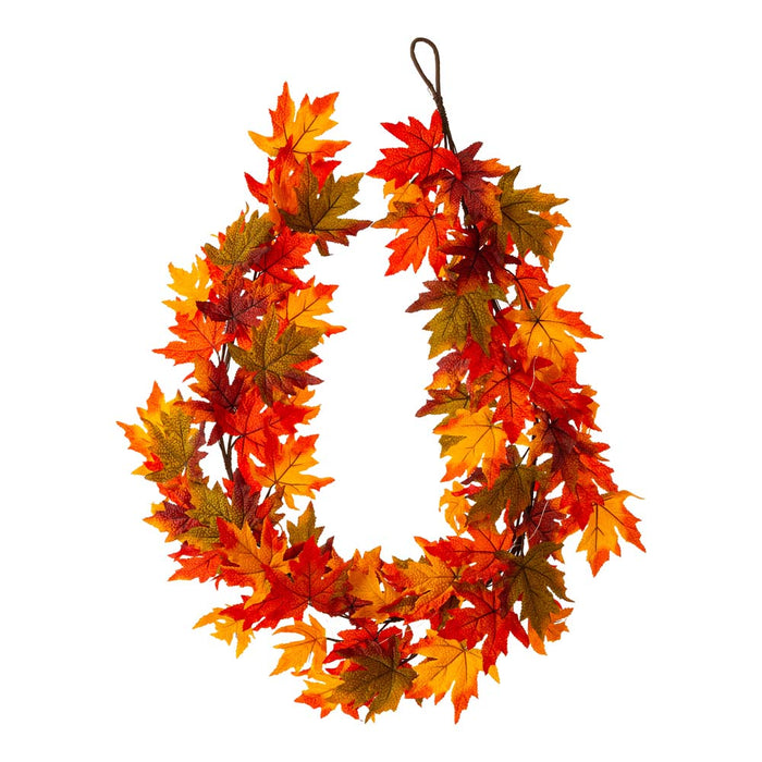 72"L Fall Lighted Maple Leaves Garland