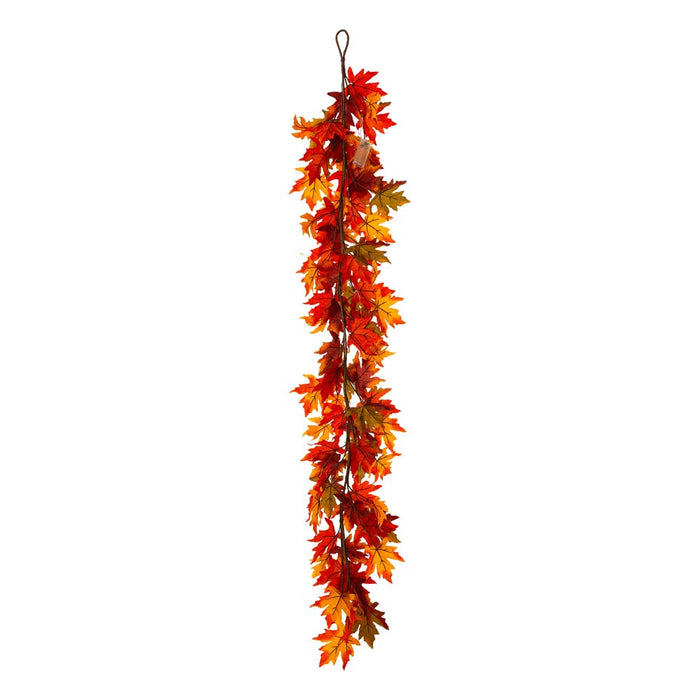 72"L Fall Lighted Maple Leaves Garland