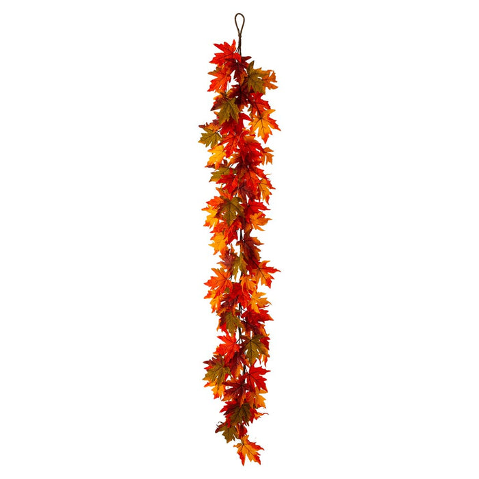 72"L Fall Lighted Maple Leaves Garland