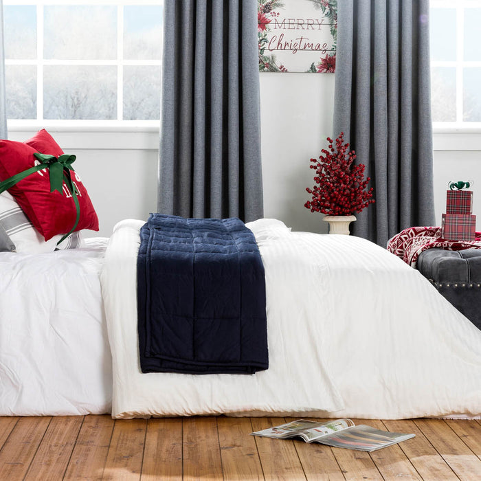 72"L*48"W Cotton Shell Quilted Weighted Blanket With Polyester Filling - Navy Blue 12lbs