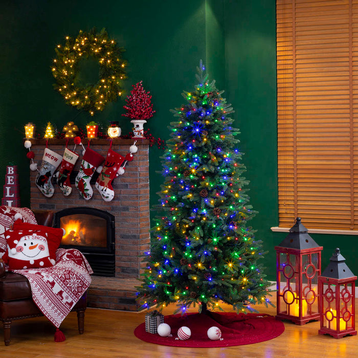 7ft Pre-Lit Green Fir Artificial Christmas Tree with 500 LED Lights