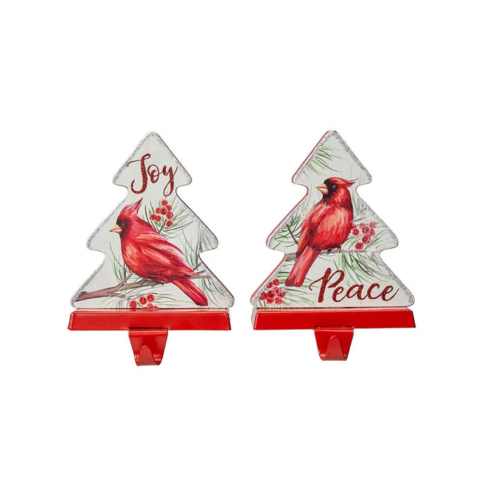 7"H Wooden Christmas Cardinal Stocking Holders, Set of 2