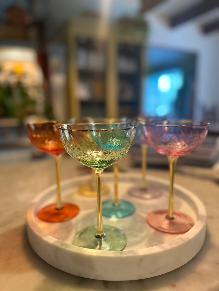 Pastel "Marie Antoinette" HAND BLOWN Coupe Champagne Glasses | Set of 6