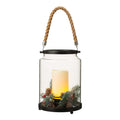 8.5"H Christmas Greenery Glass Lantern