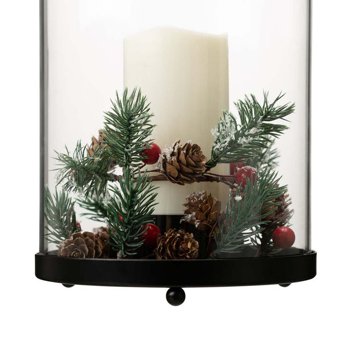 8.5"H Christmas Greenery Glass Lantern