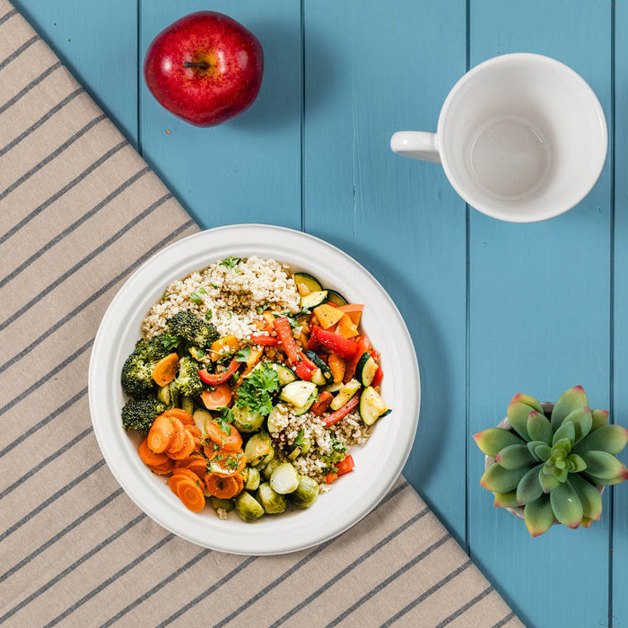 9 inch White Compostable & Disposable Sugarcane Plates, 300 Pack