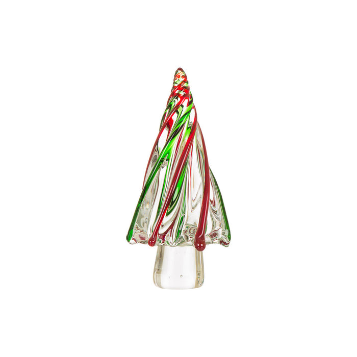 9.8"H Red/Green Striped Table Decor Glass Christmas Tree