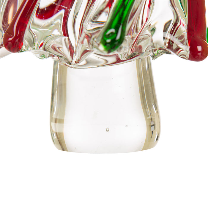 9.8"H Red/Green Striped Table Decor Glass Christmas Tree