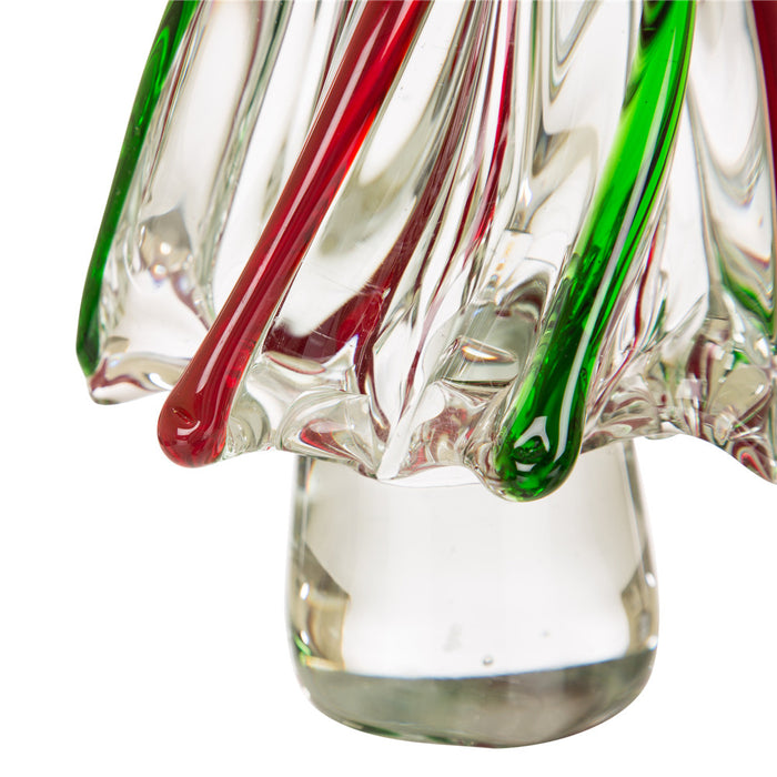 9.8"H Red/Green Striped Table Decor Glass Christmas Tree