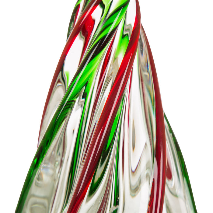 9.8"H Red/Green Striped Table Decor Glass Christmas Tree