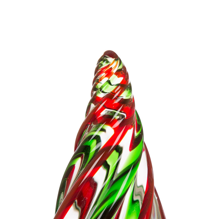 9.8"H Red/Green Striped Table Decor Glass Christmas Tree