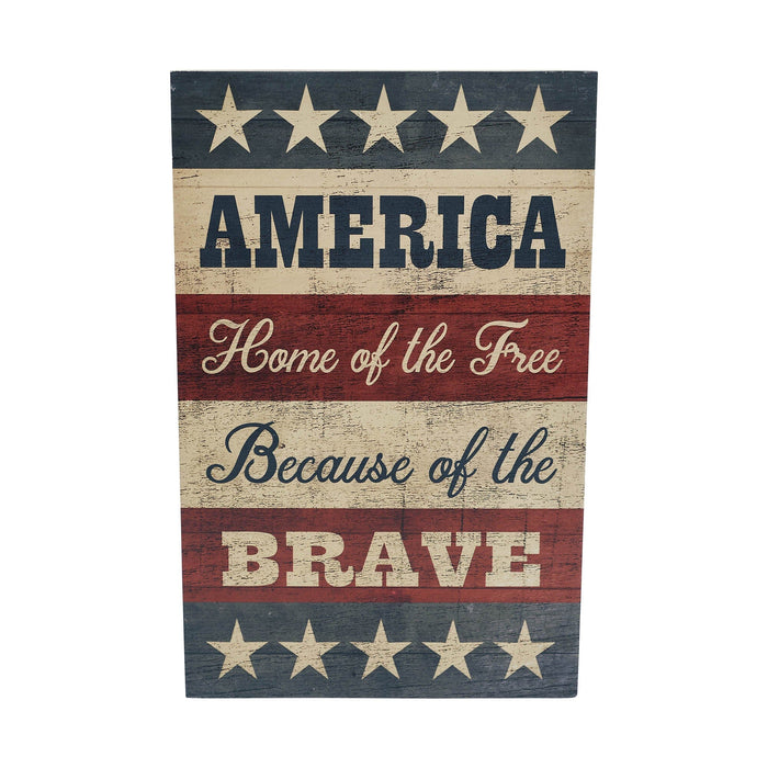 "America: Free Because of the Brave" Wood Sign - 16x10" - Primitive Star Quilt Shop