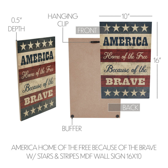 "America: Free Because of the Brave" Wood Sign - 16x10" - Primitive Star Quilt Shop