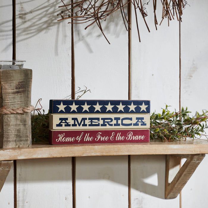 “America: Home of the Free and the Brave” Wood Sign - 3.5x9" - Primitive Star Quilt Shop