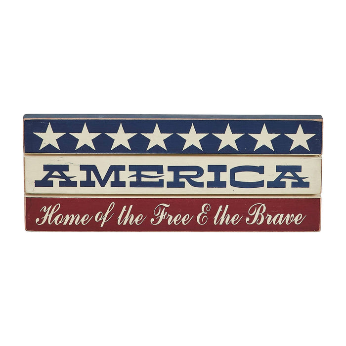 “America: Home of the Free and the Brave” Wood Sign - 3.5x9" - Primitive Star Quilt Shop