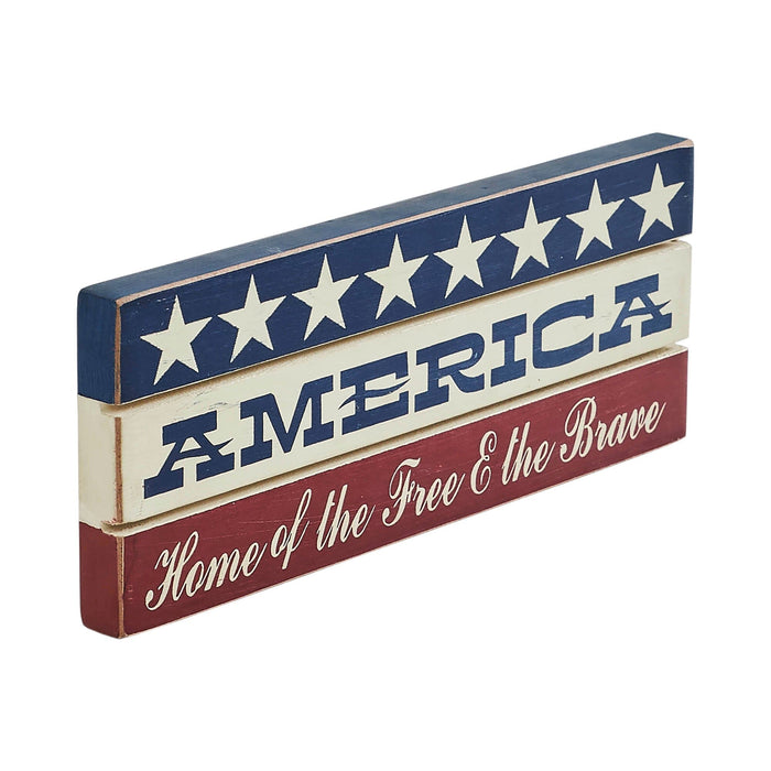 “America: Home of the Free and the Brave” Wood Sign - 3.5x9" - Primitive Star Quilt Shop