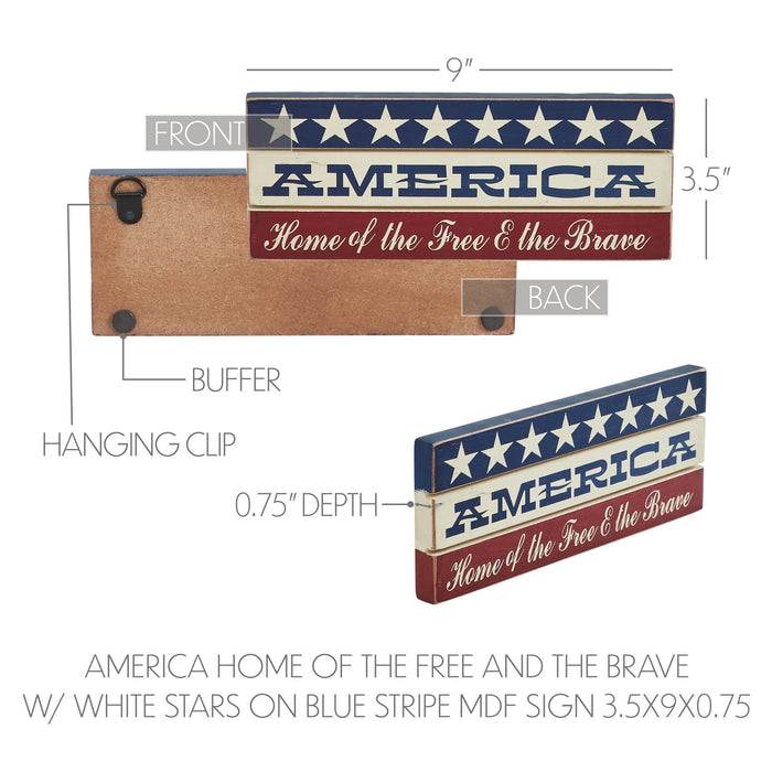 “America: Home of the Free and the Brave” Wood Sign - 3.5x9" - Primitive Star Quilt Shop