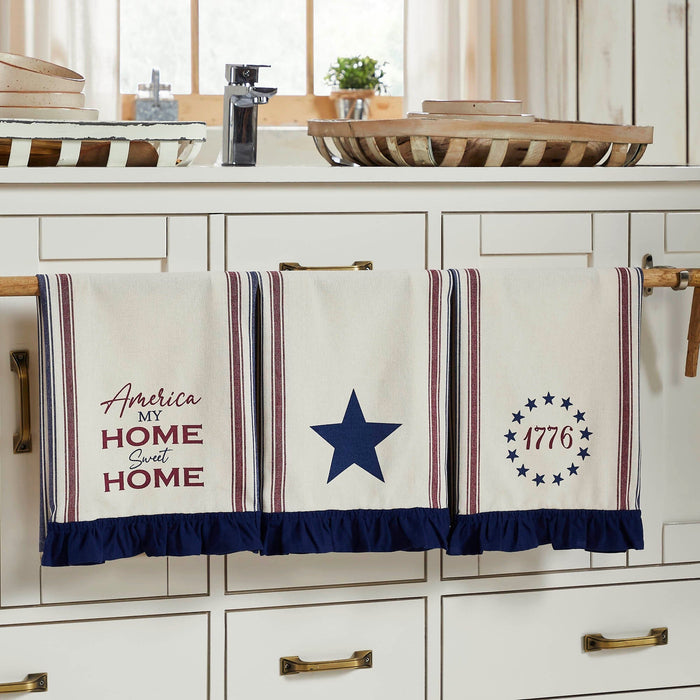 "America: My Sweet Home" Ruffled Tea Towels - Set of 3 - Primitive Star Quilt Shop