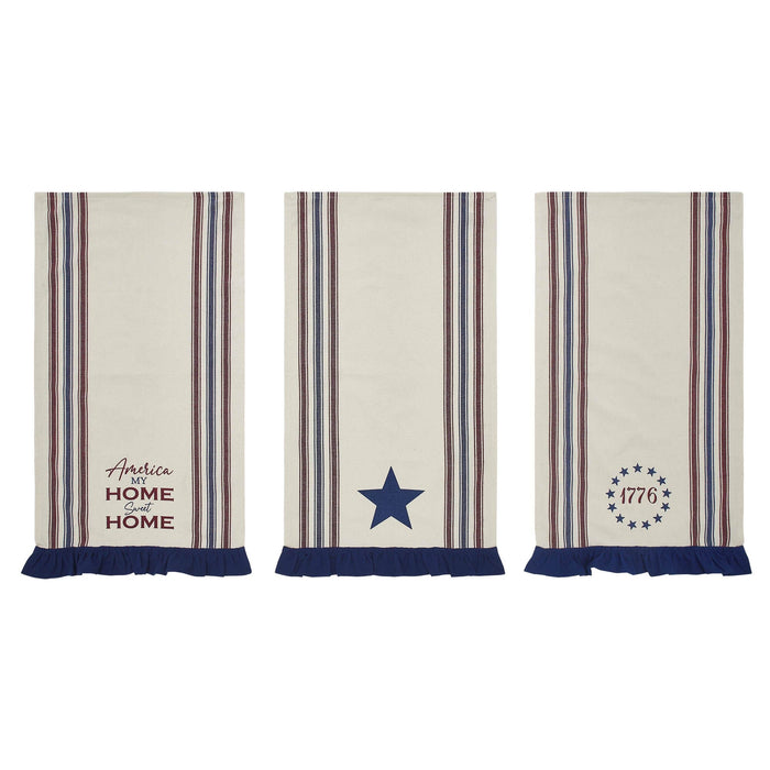 "America: My Sweet Home" Ruffled Tea Towels - Set of 3 - Primitive Star Quilt Shop