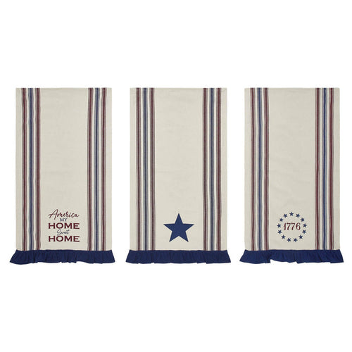 "America: My Sweet Home" Ruffled Tea Towels - Set of 3 - Primitive Star Quilt Shop