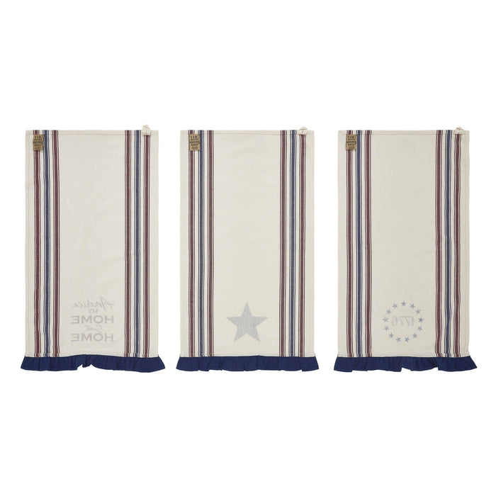 "America: My Sweet Home" Ruffled Tea Towels - Set of 3 - Primitive Star Quilt Shop