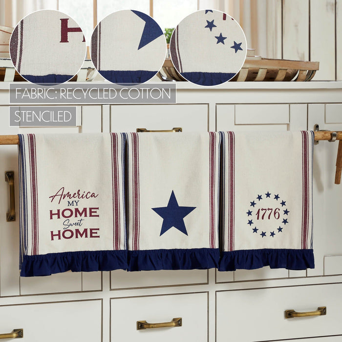 "America: My Sweet Home" Ruffled Tea Towels - Set of 3 - Primitive Star Quilt Shop