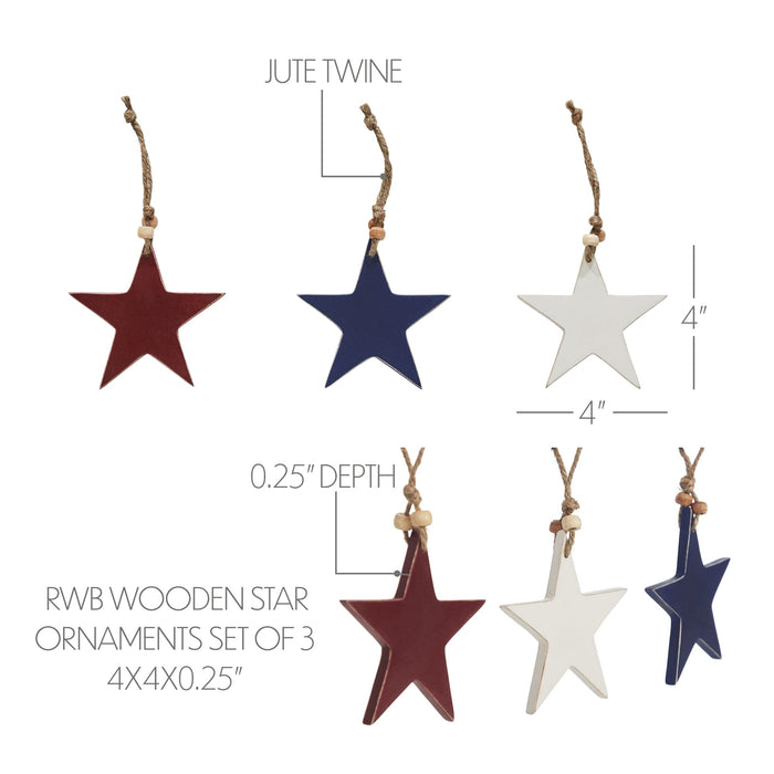 Americana Wooden Star Ornaments - Set of 3 - Primitive Star Quilt Shop
