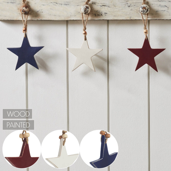 Americana Wooden Star Ornaments - Set of 3 - Primitive Star Quilt Shop