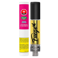 Straight-on product shot of the Animal Sherbs Liquid Diamond Vape Cartridge showing the clear 1 g cartridge filled with golden oil and black cap beside its pink-and-white branded tube.