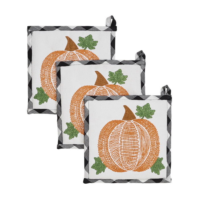Annie Black Buffalo Check Pumpkin Pot Holder 8" - Set of 3 - Primitive Star Quilt Shop