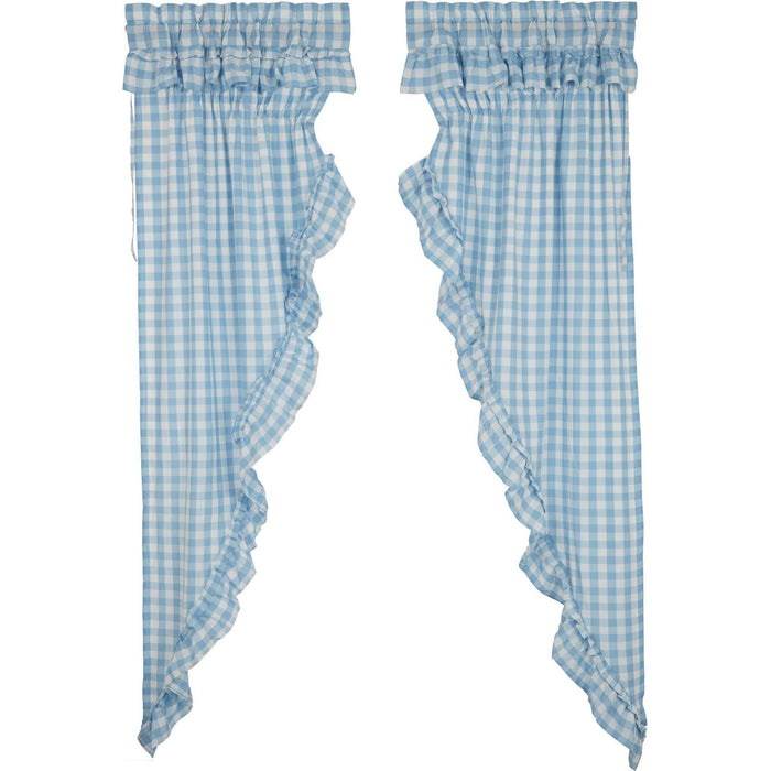 Annie Blue Buffalo Check Ruffled Lined Long Prairie Curtains 84" - Primitive Star Quilt Shop