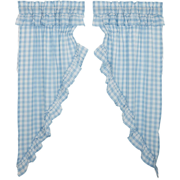 Annie Blue Buffalo Check Ruffled Lined Prairie Curtains 63" - Primitive Star Quilt Shop