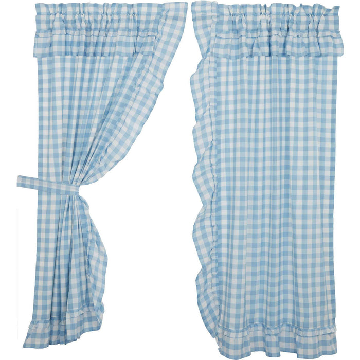 Annie Blue Buffalo Check Ruffled Lined Short Panel Curtains 63" - Primitive Star Quilt Shop
