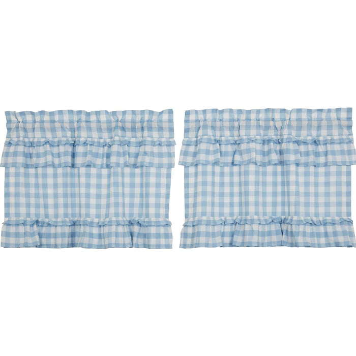 Annie Blue Buffalo Check Ruffled Lined Tier Curtains 24" - Primitive Star Quilt Shop